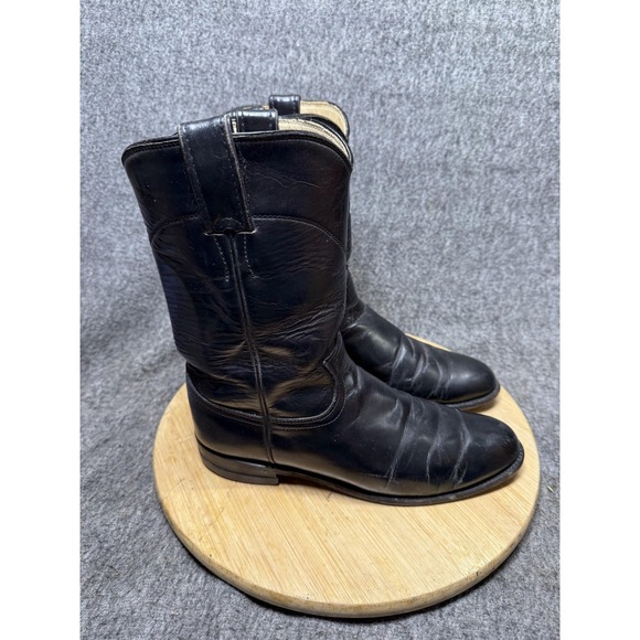 Justin Roper Boots Mens Size 7 Black Leather Western Cowboy Made USA L2703 - Picture 3 of 9